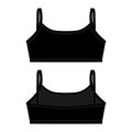 Technical sketch girl bra in black color. Women`s underwear top design template. Royalty Free Stock Photo