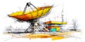Large Radar Dish Structure Sketch With Abstract Architectural Composition Royalty Free Stock Photo