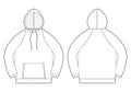 Technical sketch for men hoodie. Front and back view. Technical drawing male clothes.