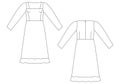 technical sketch of middle length dress. Back and front view