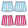 Technical sketch of two boxer shorts in striped fabric.