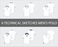 Technical sketches set of men`s Short Sleeve Polo Shirts