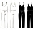 Illustration of women`s jumpsuit. technical sketches