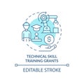 Technical skill training grants turquoise concept icon