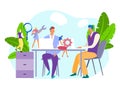 Technical support at business company, vector illustration. Professional tech assistant worker people on employee table