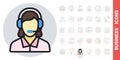 Technical support, customer support or telephone operator icon. Call center concept. Woman in headset answers customer requests.