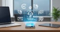 Technical Support Customer Service Icons Laptop Smartphone Tablet Office Desk Digital Communication Concept Royalty Free Stock Photo