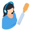 Technical support icon isometric vector. Operator with headset carpentry chisel