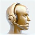 Support icon. Logo Connection with support operator. Image of a person's head with a headset. 3d model.