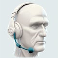 Technical support icon. Logo for website. Image of a person\'s head with a headset. 3d model.