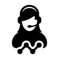 Technical support icon vector female data customer service person profile avatar with headphone and line graph for online