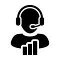 Technical support icon vector male data customer service person profile avatar with headphone and bar graph for online assistant