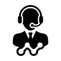 Technical support icon vector male data customer service person profile avatar with headphone and line graph for online assistant