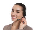 Technical support operator with headset on white Royalty Free Stock Photo