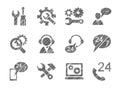 Technical support, repair, assistance, icons, gray, pencil hatching, vector.