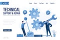 Technical support and repair, landing page template. Business people with tools. Happy workers or support staff people fix Royalty Free Stock Photo