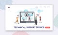 Technical Support Service Landing Page Template. Tiny Characters Debugging Firewall. Antivirus Scanning, Malware Fixing