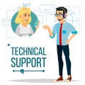 Technical Support Vector. 24 7 Support Working. Online Tech Support. Flat Isolated Illustration