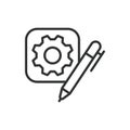 Technical writing application, icon in line design. Technical, writing, application, software, tool, editor, content on