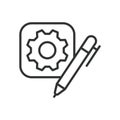 Technical writing, icon in line design. Technical, writing, document, manual, instructions, guide, content on white