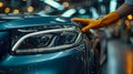 technician applying a paint sealant to a luxury sedan, focusing on the hands-on process