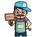 Technician cartoon ,man hold lable sale or service