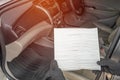 Technician change air filter in cooling system check dust and amiss in Passenger car o Royalty Free Stock Photo