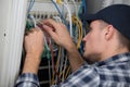 technician checking cables in server Royalty Free Stock Photo