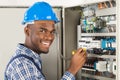 Technician Checking Fusebox With Screwdriver Royalty Free Stock Photo