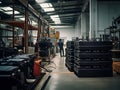 Technician checking and repairing battery cell of electrical vehicle, eco-friendly alternative energy concept, futuristic hybrid v