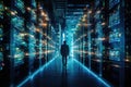 IT technician at Data center or server room. Generative AI Royalty Free Stock Photo