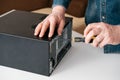 Technician disassemble computer with a screwdriver for problems diagnostic Royalty Free Stock Photo