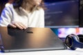 Technician doing software debugging using laptop Royalty Free Stock Photo