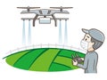 Technician farmer use wifi computer control agriculture drone fly to sprayed fertilizer on the farm Royalty Free Stock Photo