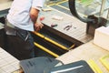 Technician fix the escalator at shopping mall Royalty Free Stock Photo