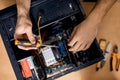 Technician fixing problem with PC .computer maintenance technician, Royalty Free Stock Photo