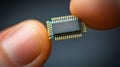 Technician holding microchip: examining electronic component for innovation Royalty Free Stock Photo