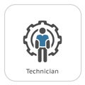 Technician Icon. Man and Cog Wheel. Engineering Symbol.