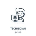 technician icon vector from support collection. Thin line technician outline icon vector illustration. Linear symbol for use on