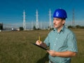 Technician inspecting electricity station Royalty Free Stock Photo