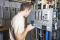 Technician inspecting heating system in boiler Royalty Free Stock Photo