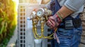 Technician Checking HVAC System Outdoors Royalty Free Stock Photo