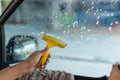 Technician Installing car window tint. Car window tinting series. Car window tinting specialist install car film windscreen. Royalty Free Stock Photo