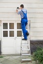 Technician Installing Cctv Camera Royalty Free Stock Photo