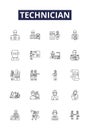 Technician line vector icons and signs. Engineer, Technician, Specialist, Repairman, Serviceperson, Craftsman, Installer Royalty Free Stock Photo