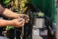 Technician man installing automatic electronic gate in the house. Royalty Free Stock Photo