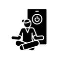 Technician meditating icon with server power button symbol, calm IT support worker sitting Royalty Free Stock Photo
