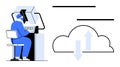 IT Technician Monitoring Cloud Data Transfer on Computer in Simplistic Design Royalty Free Stock Photo