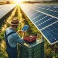 Technician Monitoring Solar Panels