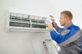 Technician repairing air conditioner Royalty Free Stock Photo